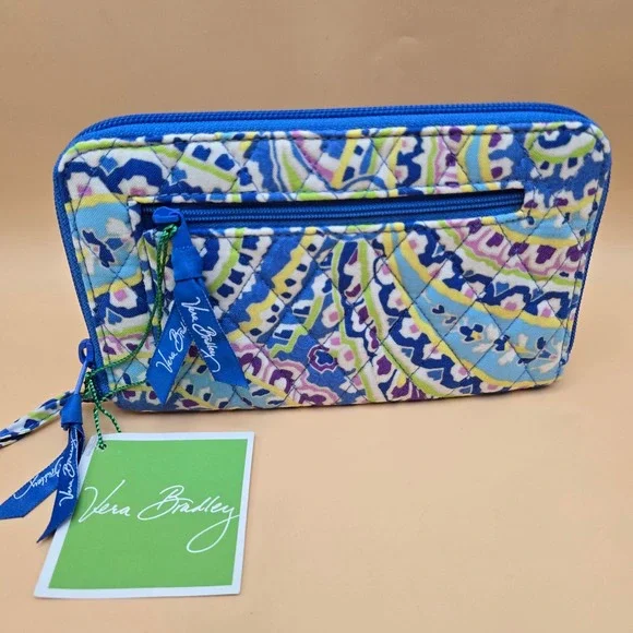 Vera Bradley Zip-Around Wallet Capri Blue Paisley Quilted Cotton Wristlet NEW - Picture 4 of 15